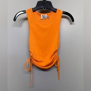 Princess Polly Bright Orange Ribbed Scrunch Tie Sides Crop Top SIZE 4